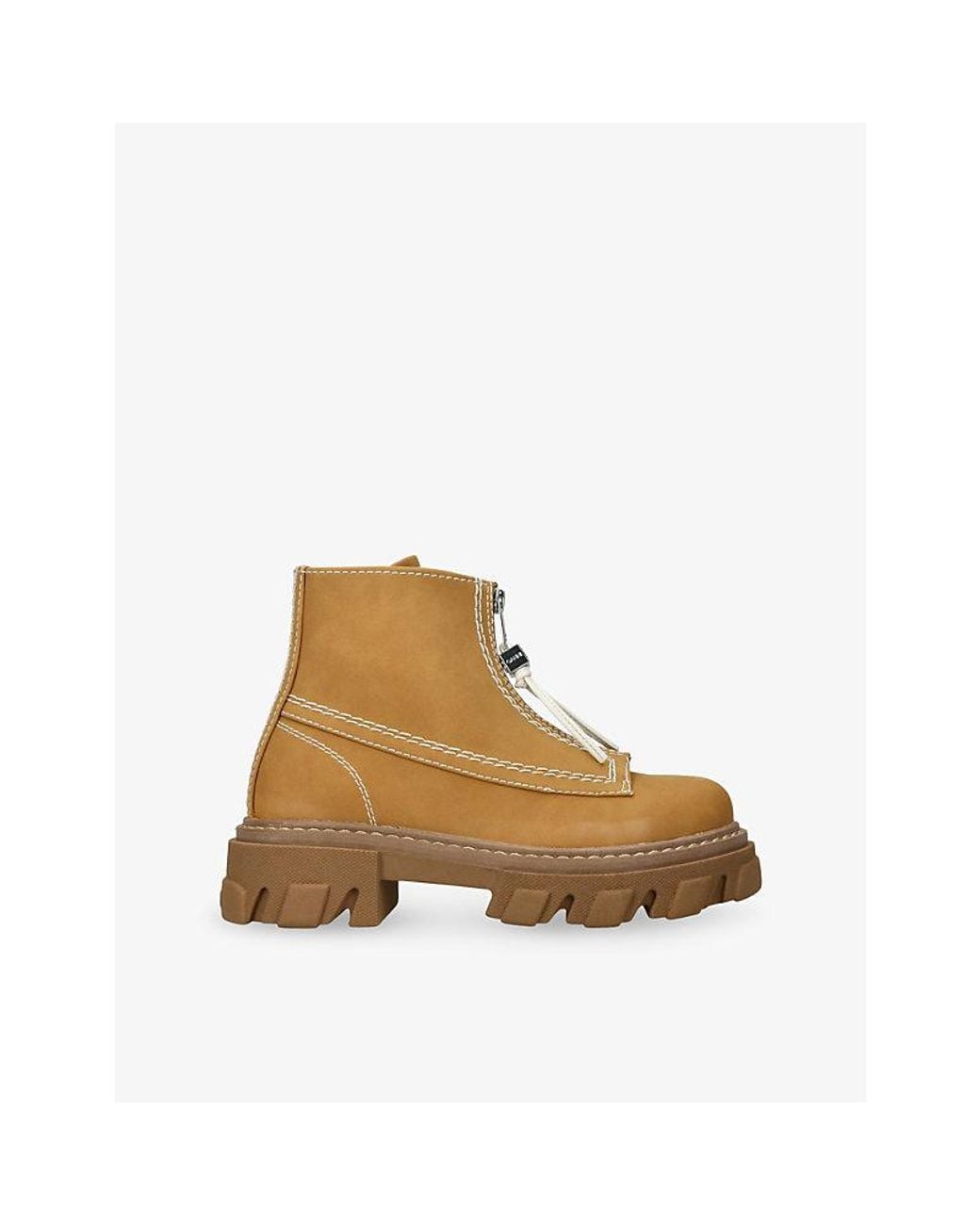 Ganni Natural Cleated Faux-Leather Ankle Boots