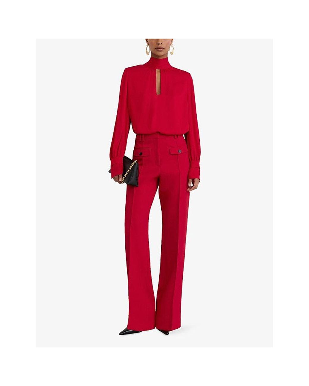 Reiss Red Kenny Tie-Neck Woven Blouse