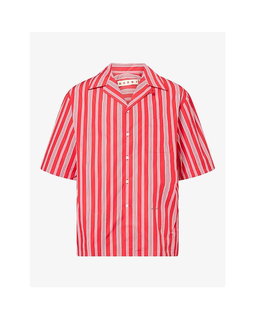 Marni Red Pinstripe Short-Sleeve Cotton-Blend Shirt for men