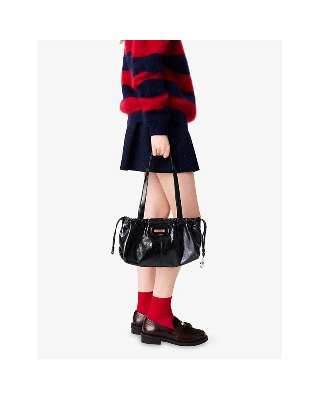 Maje Black Milpli Gazette Leather Shoulder Bag