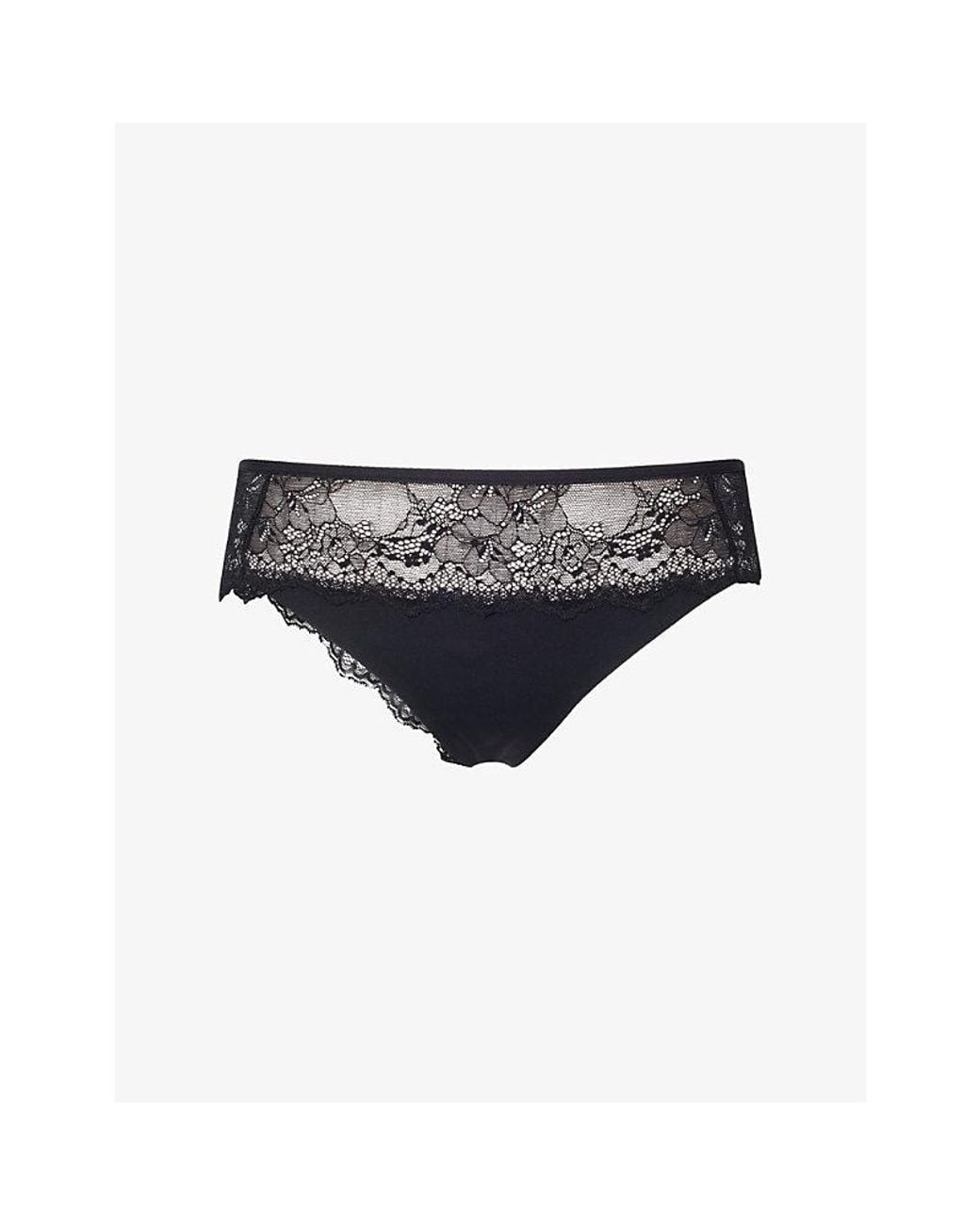 Wacoal Black Essence Lace-Trim Tanga Briefs