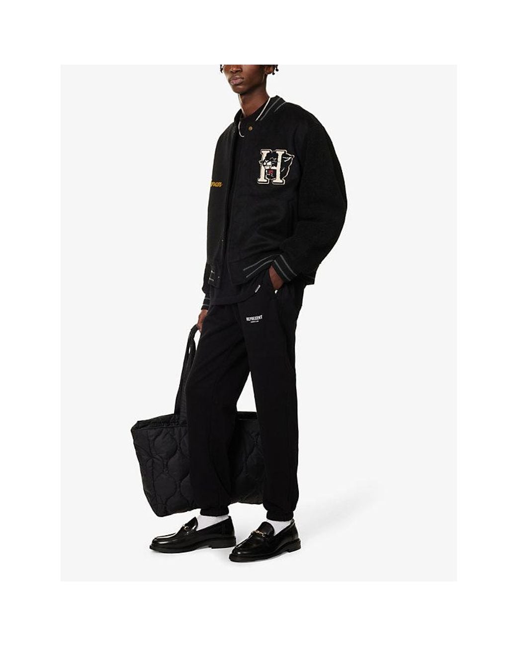 Represent Black Owners' Club Text-Print Relaxed-Fit Cotton-Jersey Jogging Bottoms for men