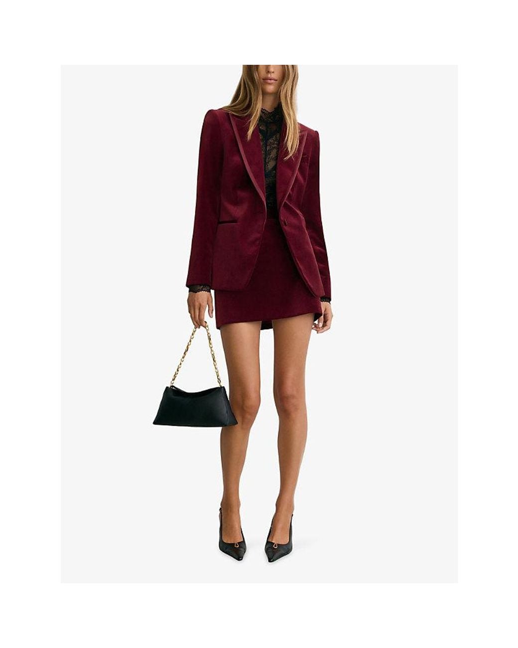 Reiss Red Wren Regular-Fit Velvet Mini Skirt