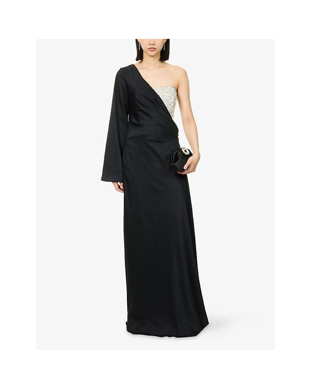 Sabina Bilenko Black Chia Embellished-Corset Satin Gown