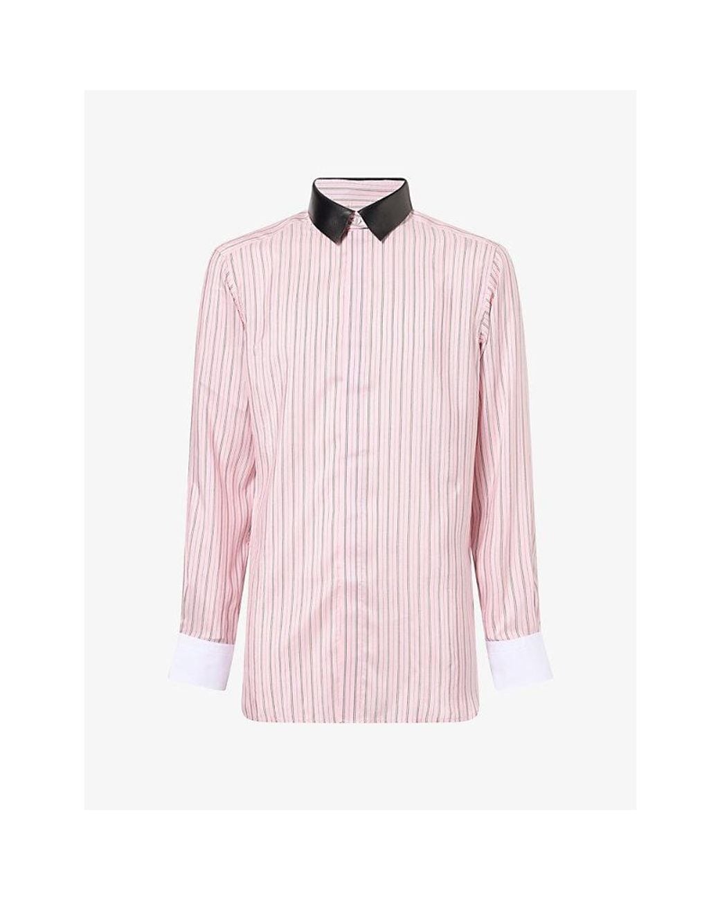 Tom Ford Pink Leather Collar Oxford Striped Silk Shirt for men
