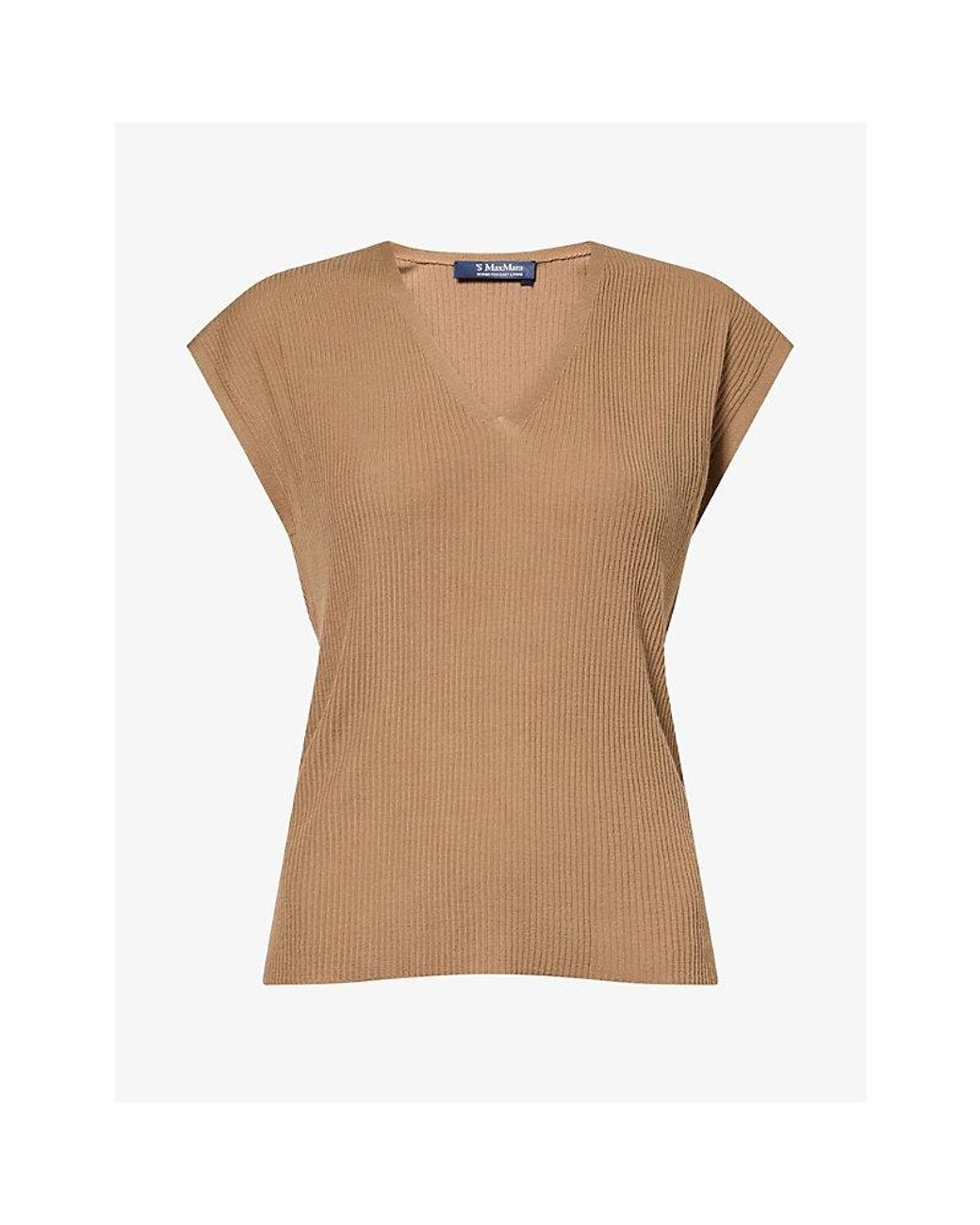 Max Mara Natural V-Neck Ribbed Virgin-Wool Vest