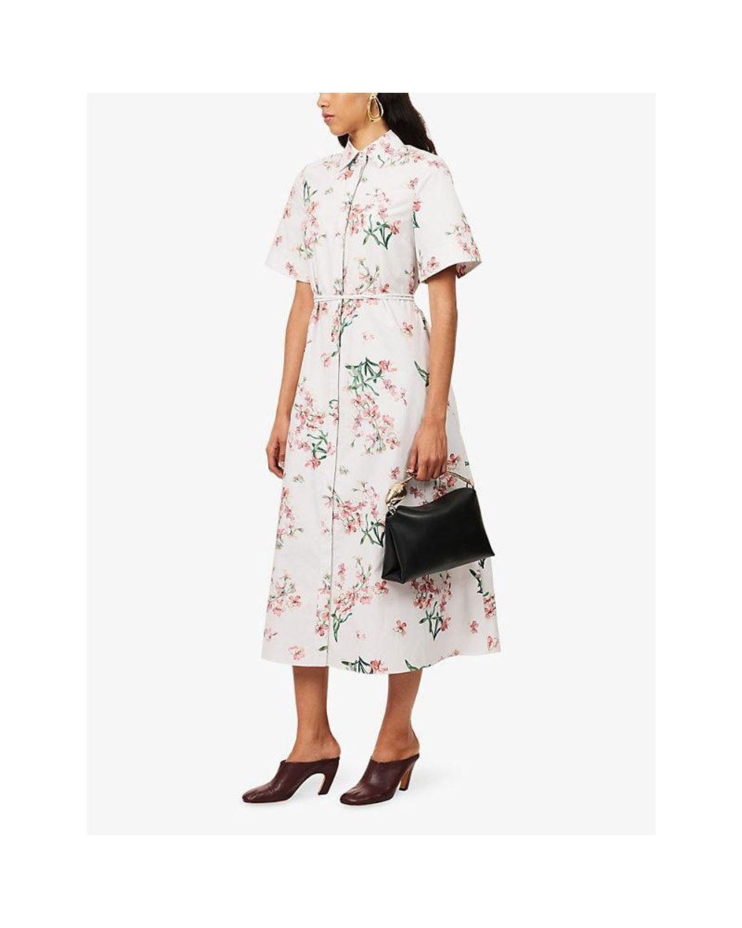 Erdem White Floral Short-Sleeve Cotton Midi Dress