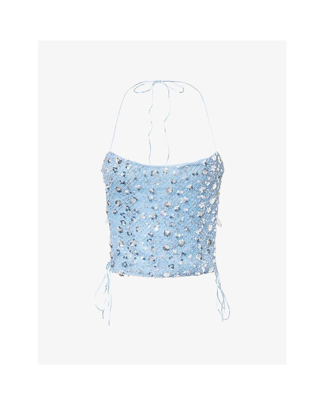 Jaded London Blue Deva Sequin Knit Corset Top