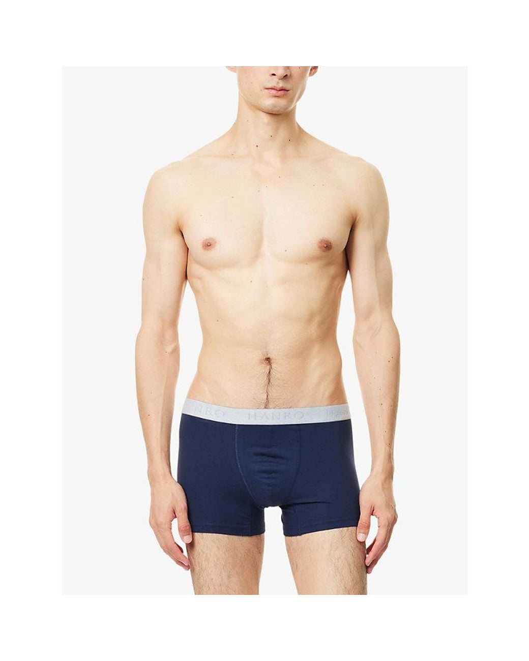 Hanro Blue Cotton Essentials Logo-Waistband Pack Of Two Stretch-Cotton Boxers for men
