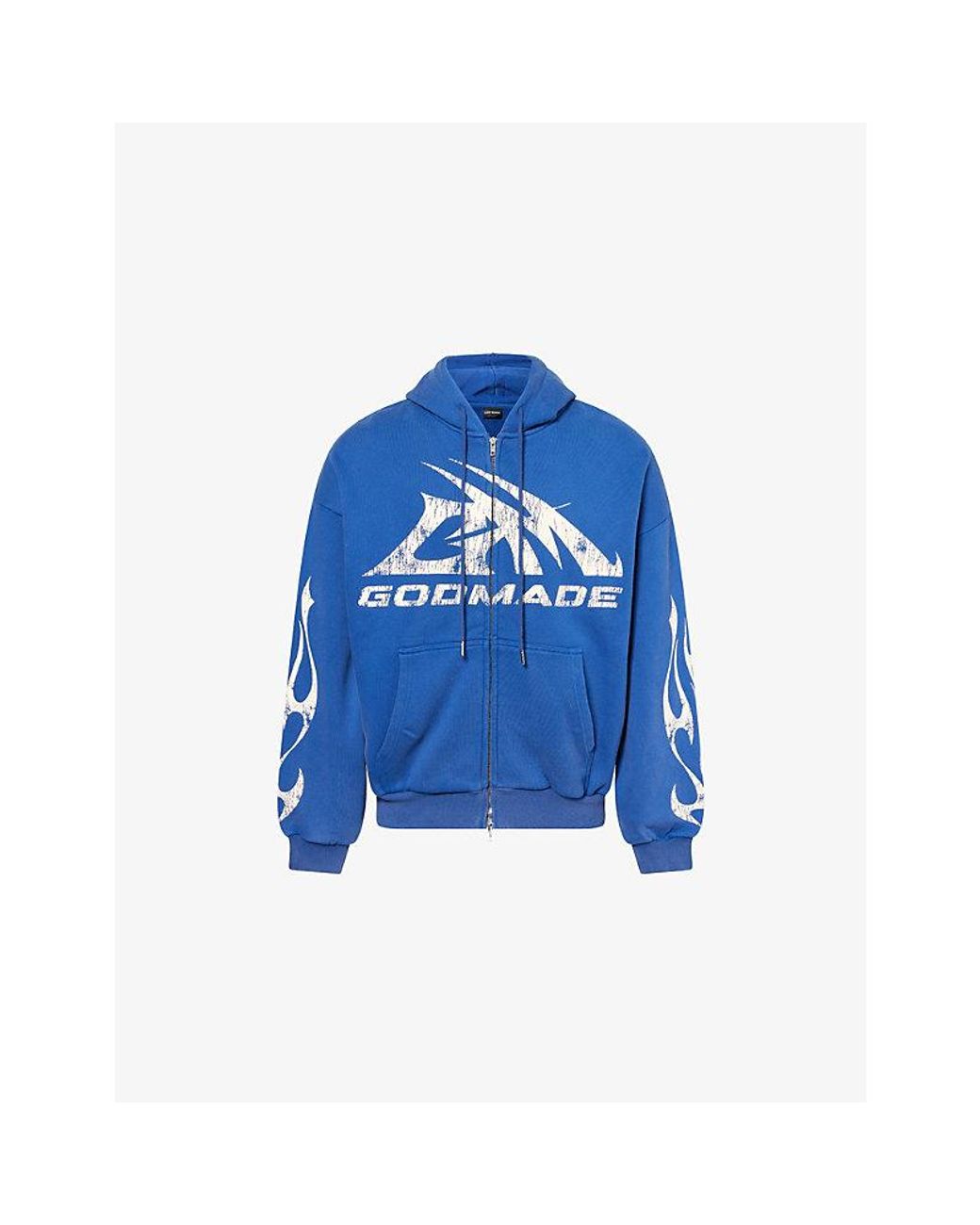 GODMADE Blue Graphic-Print Washed Cotton Hoody for men