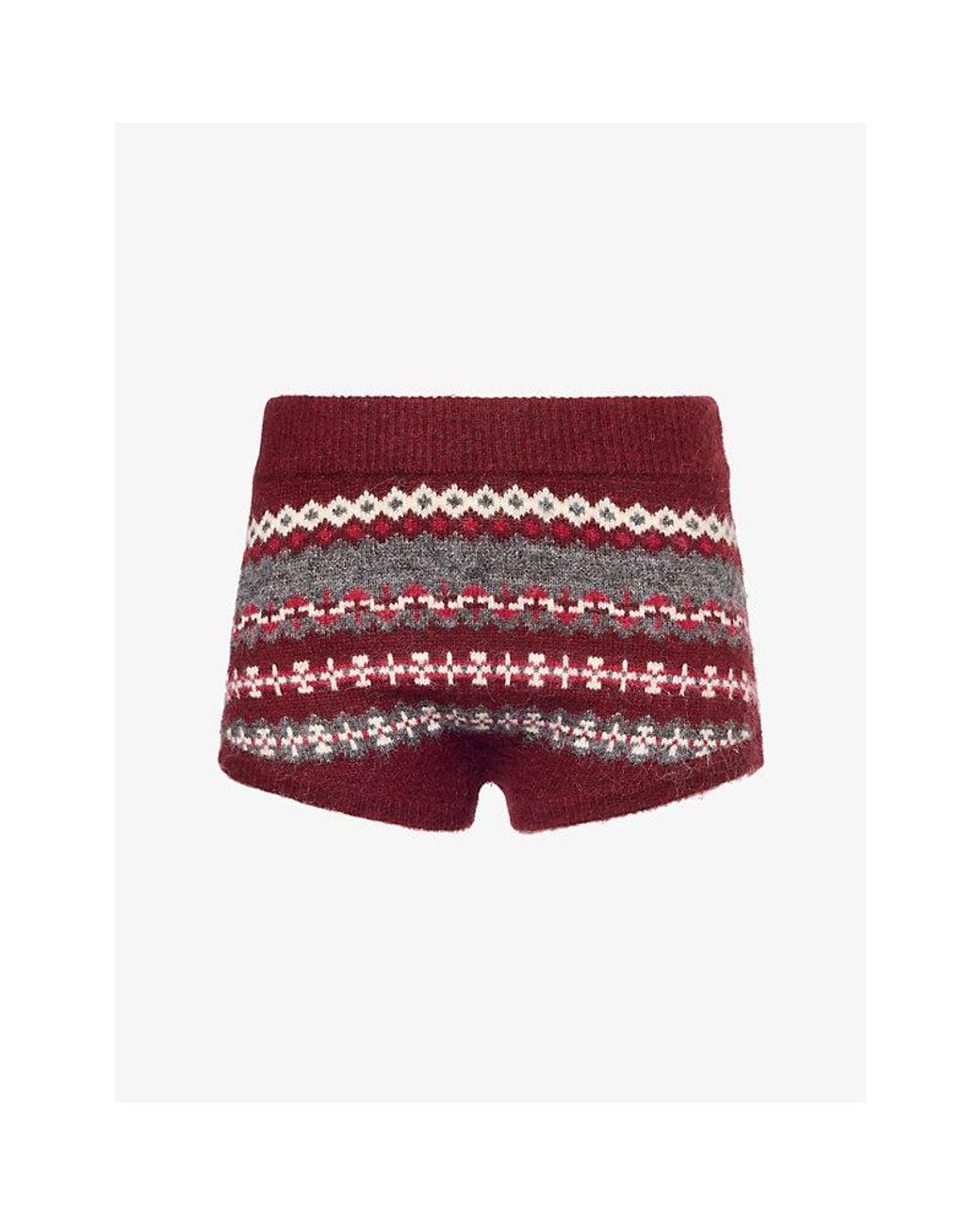 GOOD AMERICAN Red The Knit Fair-Isle Woven Micro Shorts