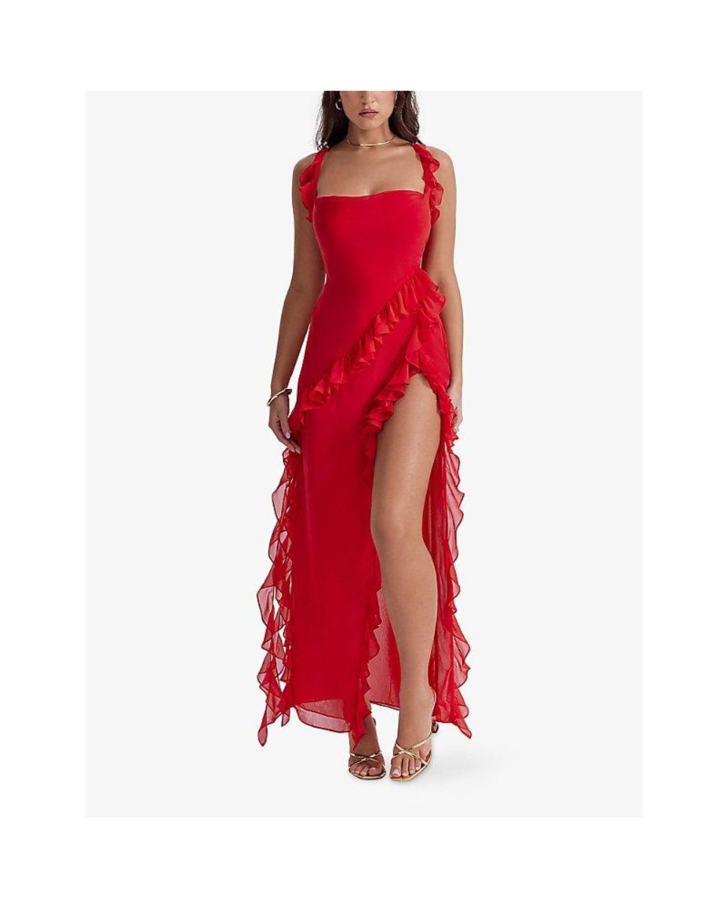 House Of Cb Purple Ariela Ruffle-Trim Woven Maxi Dress