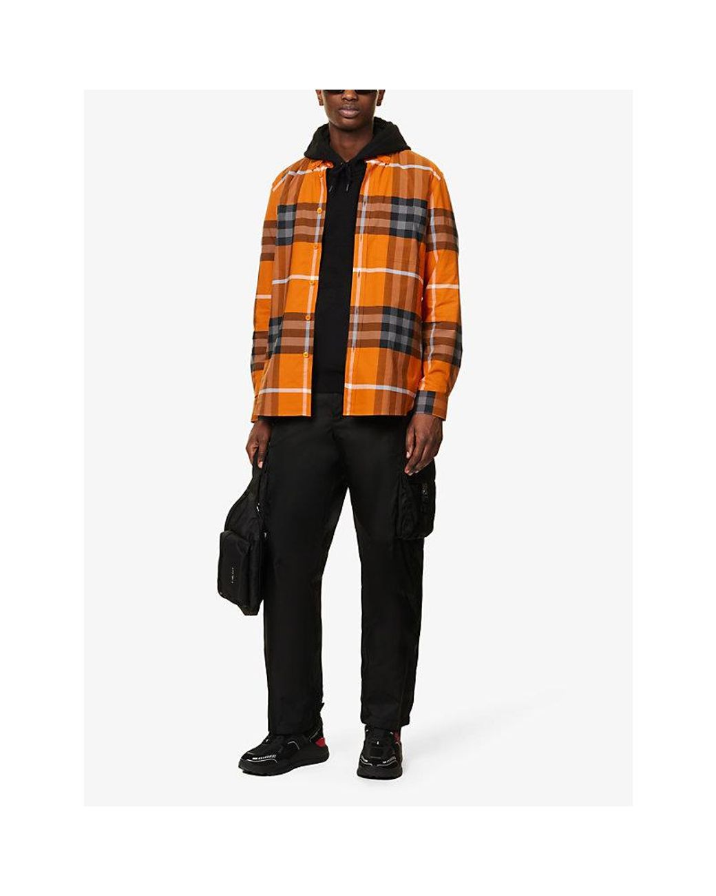 Burberry Cantell Check-print Stretch-cotton Shirt in Orange for Men | Lyst