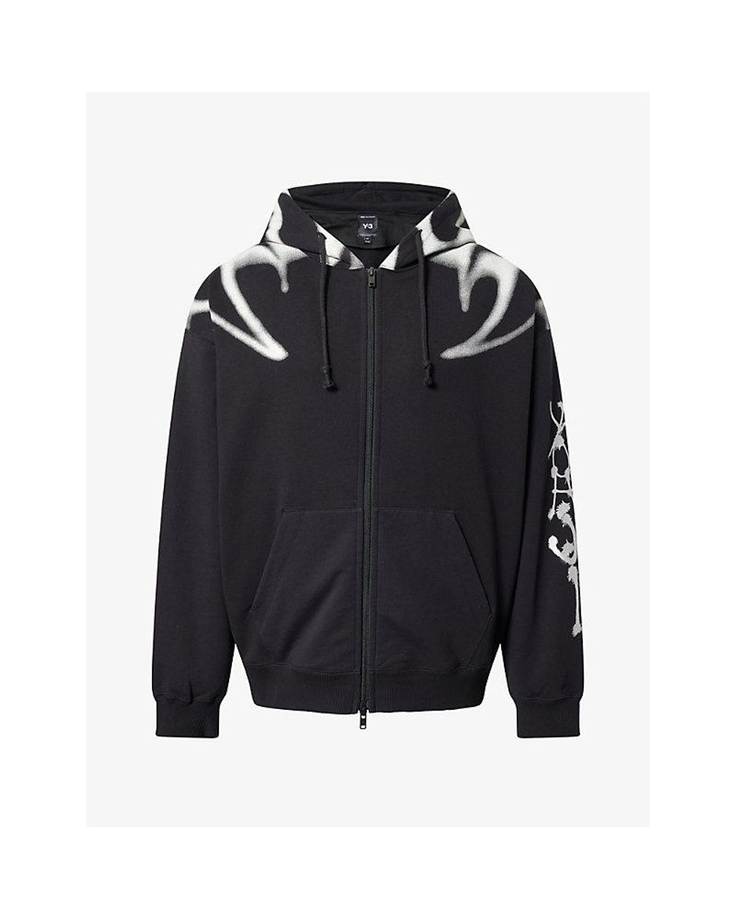 Y-3 Blue Graphic-Print Zip-Up Cotton Hoody for men