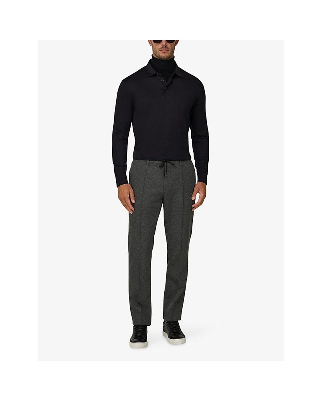 Boggi Gray Seam-Detail Straight-Leg Stretch-Jersey Trousers for men