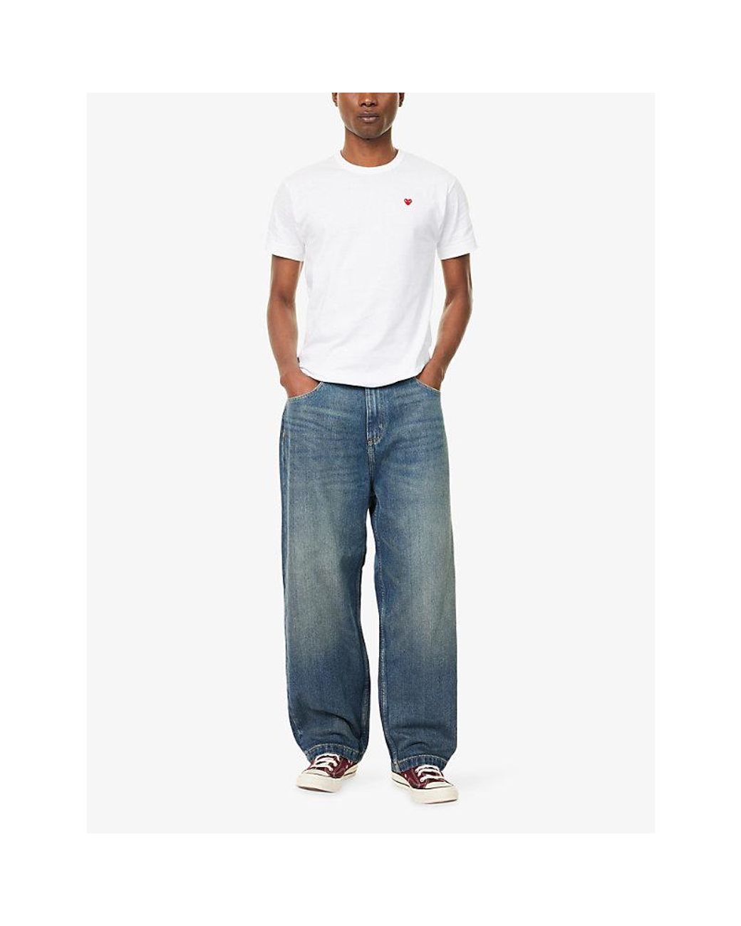 COMME DES GARÇONS PLAY White Small Embroidered Heart Cotton-Jersey T-Shirt for men