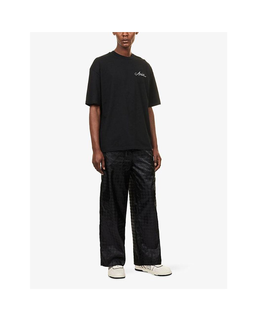 Amiri Black Ma Quad Logo-Print Woven Trousers for men