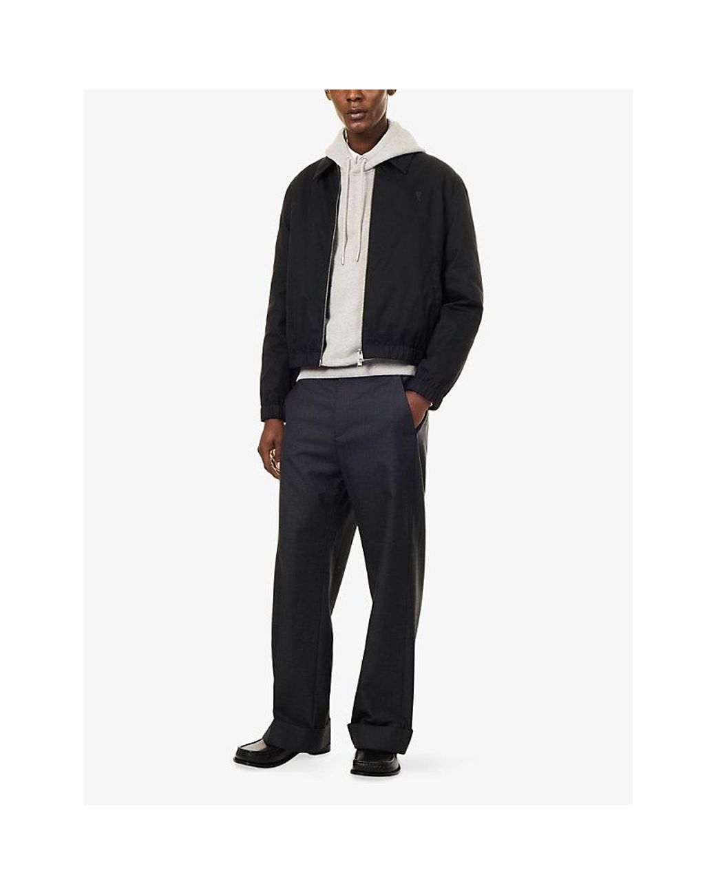 AMI Black De Cœur Zip-Up Cotton Jacket for men