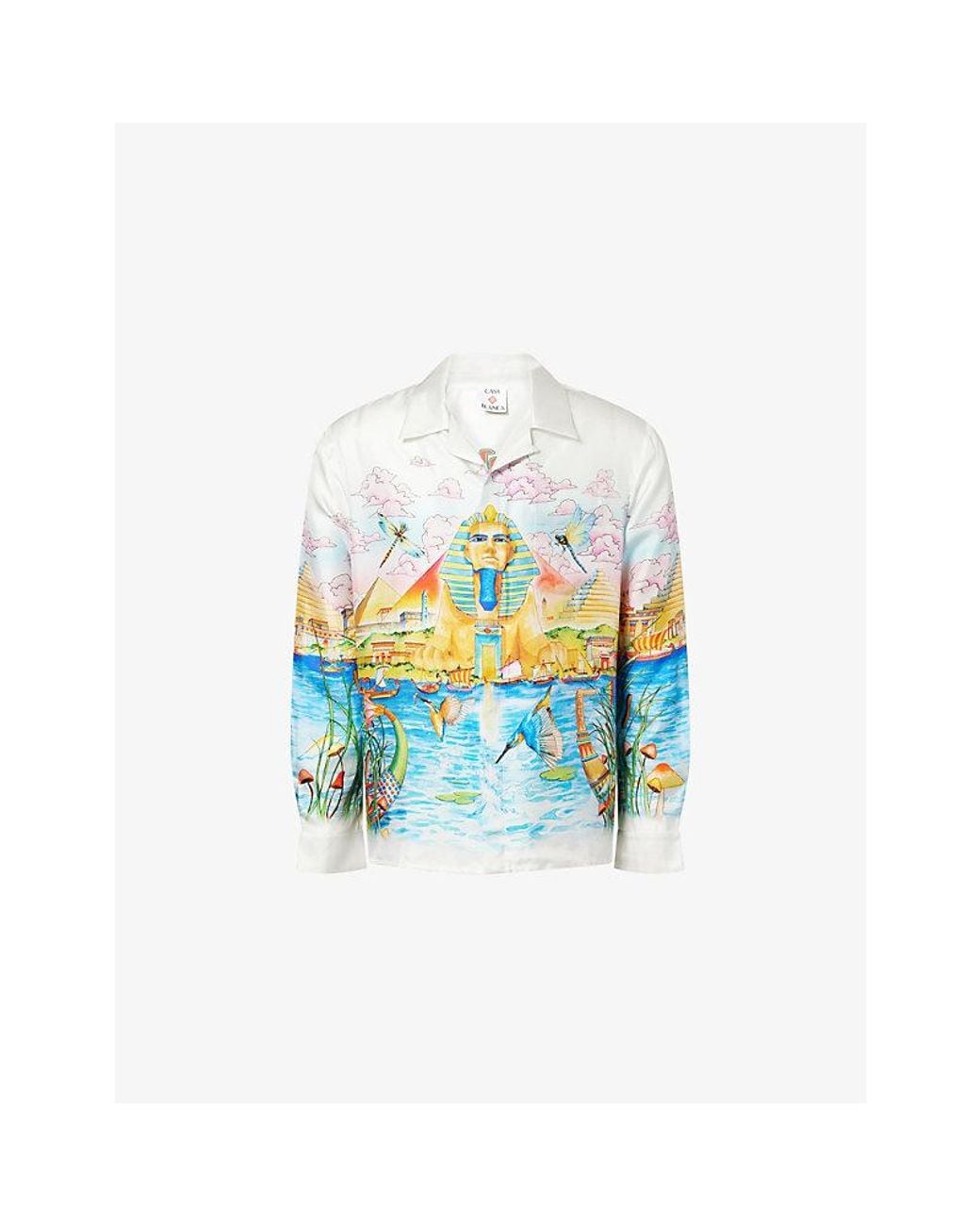 Casablanca Blue Egypt Long-Sleeve Printed Silk Shirt for men