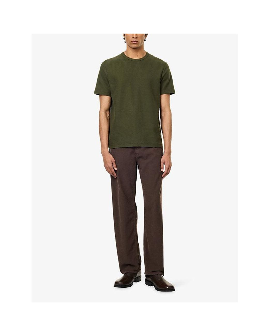 FRAME Green Crewneck Textured Cotton T-Shirt for men