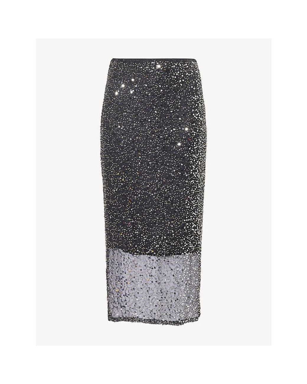 Isabel Marant Gray Nejany Sequin-Embellished Mesh Midi Skirt