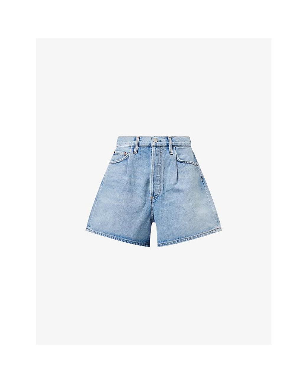 Agolde Blue Rhoda Pleated Denim Shorts