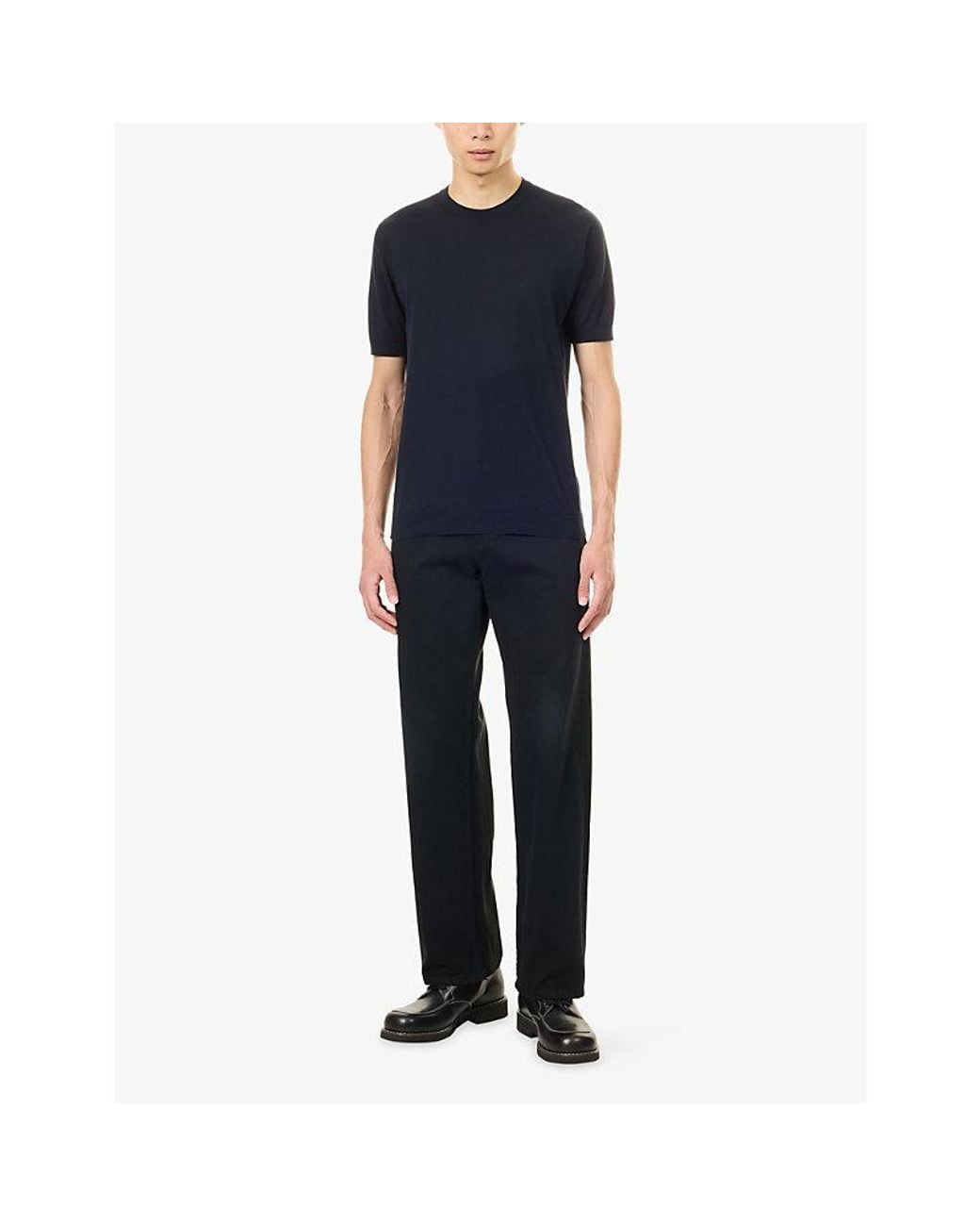 John Smedley Blue Short-Sleeve Knitted Cotton T-Shirt for men