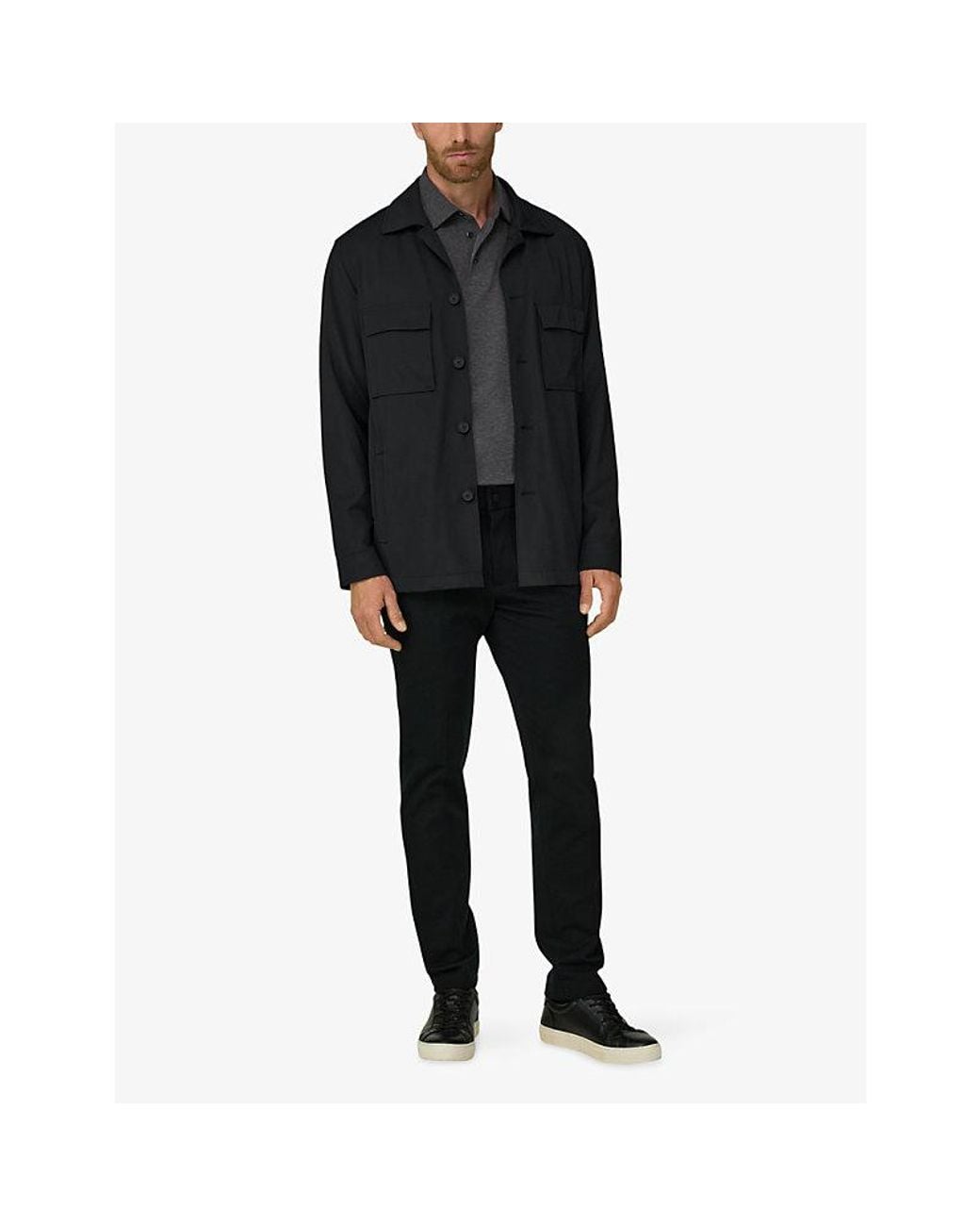 Boggi Black Collared Zip-Up Stretch-Cotton Jacket for men