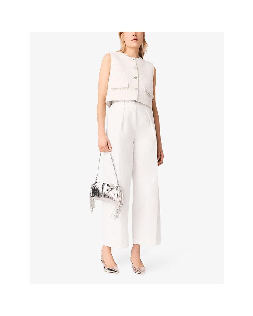 Maje White Balloon-Leg Cropped Woven Trousers