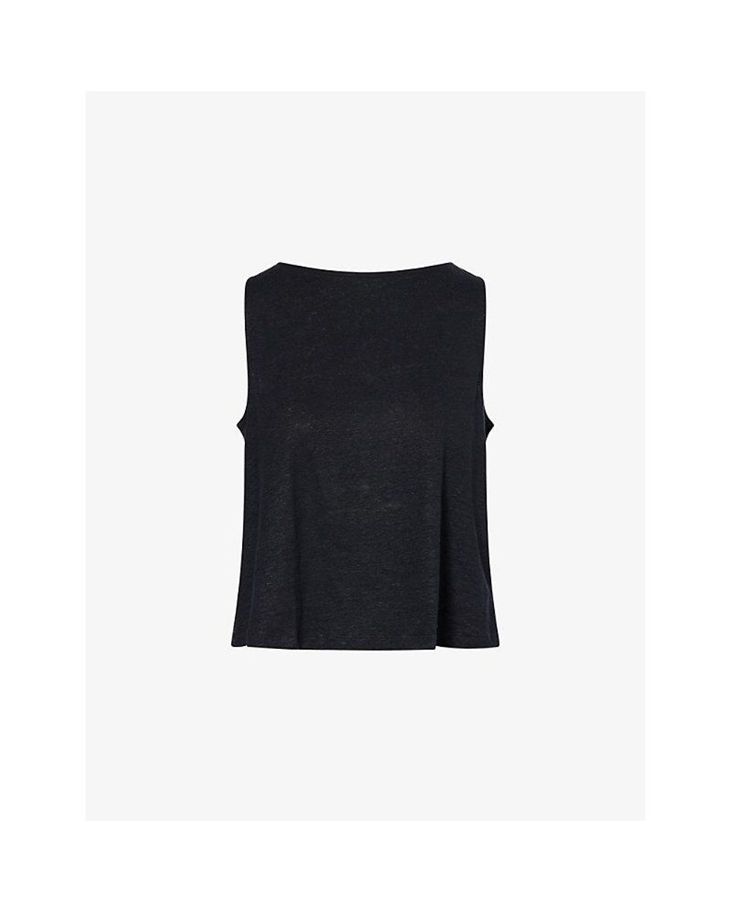 Eberjey Black Boat-Neck Crop Linen Tank Top