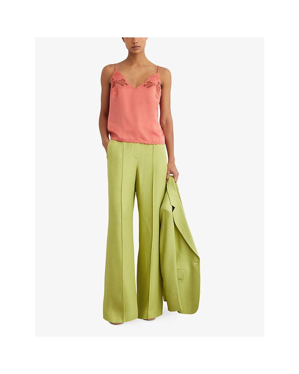 Reiss Pink Joanie Lace-Detail Satin Cami Top
