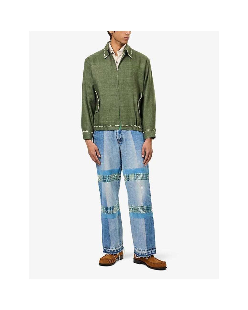 Kartik Research Green Vankar Pleat Embroidered Wool-And-Linen Jacket for men