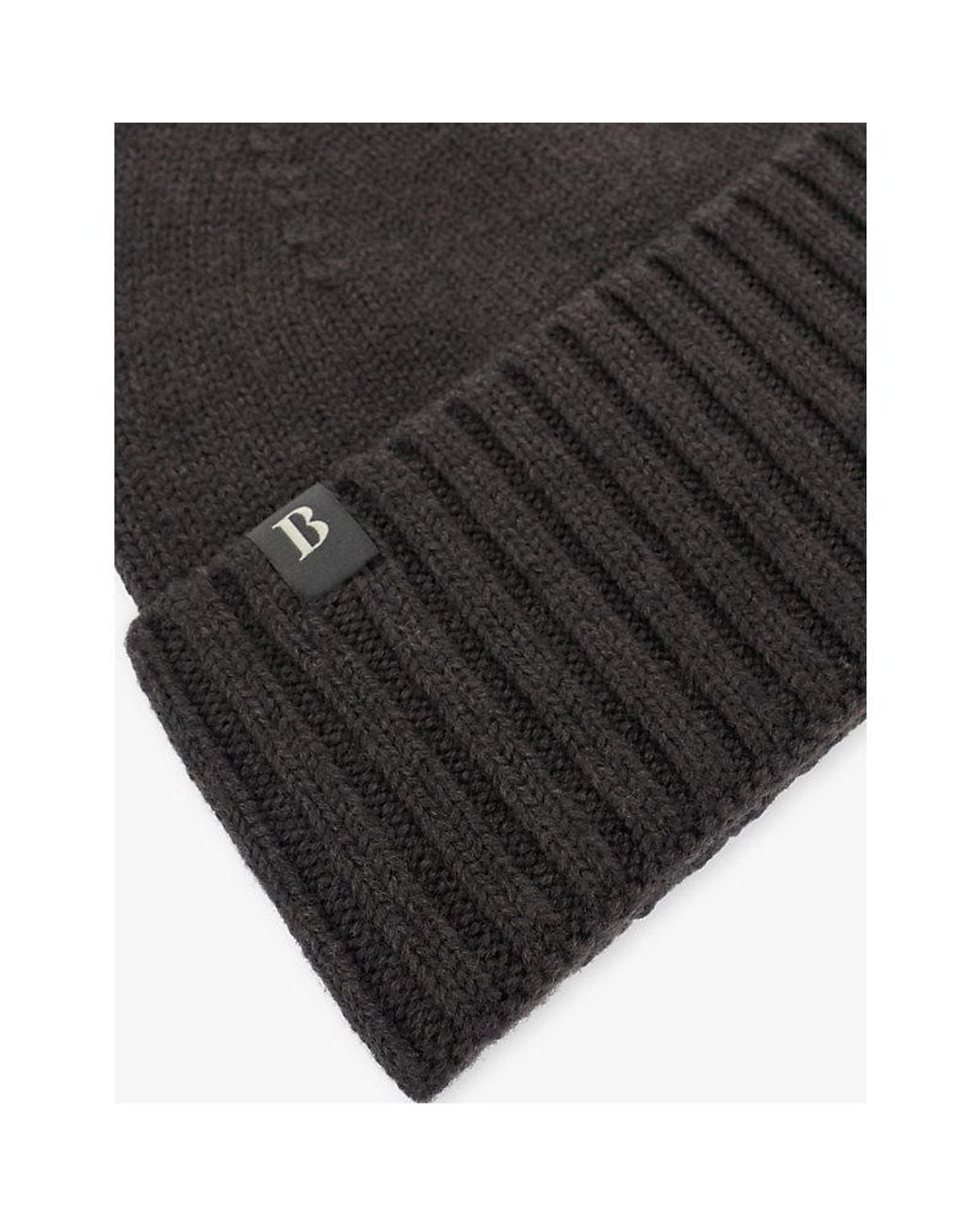 Boggi Black Logo-Patch Wool-Blend Beanie Hat for men