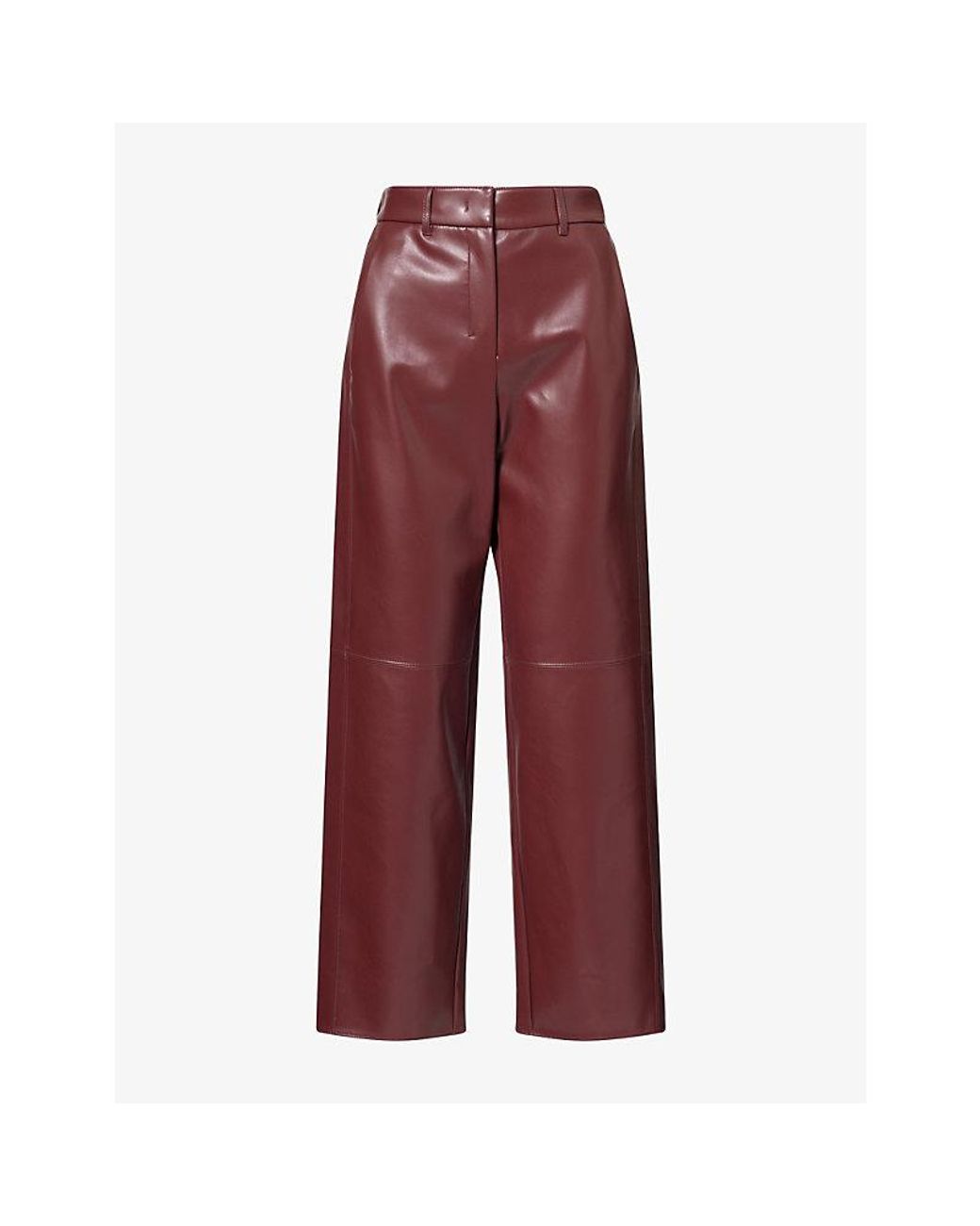 Max Mara Red Straight-Leg Coated Leather-Look Trousers