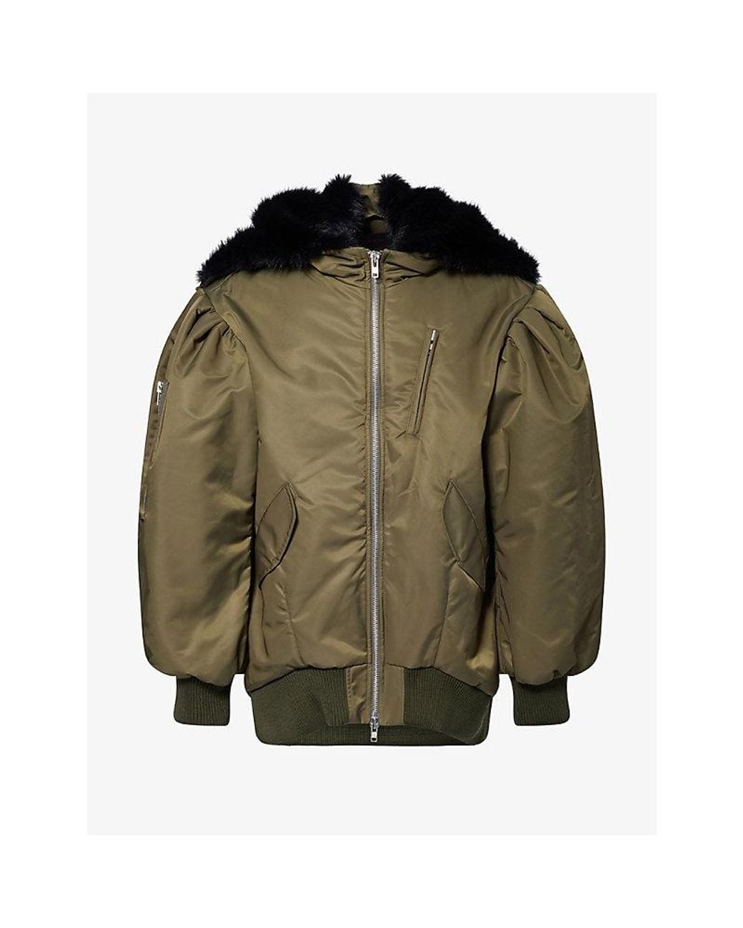 Simone Rocha Green Split Faux-Fur Hood Oversized Woven Bomber Jacket for men