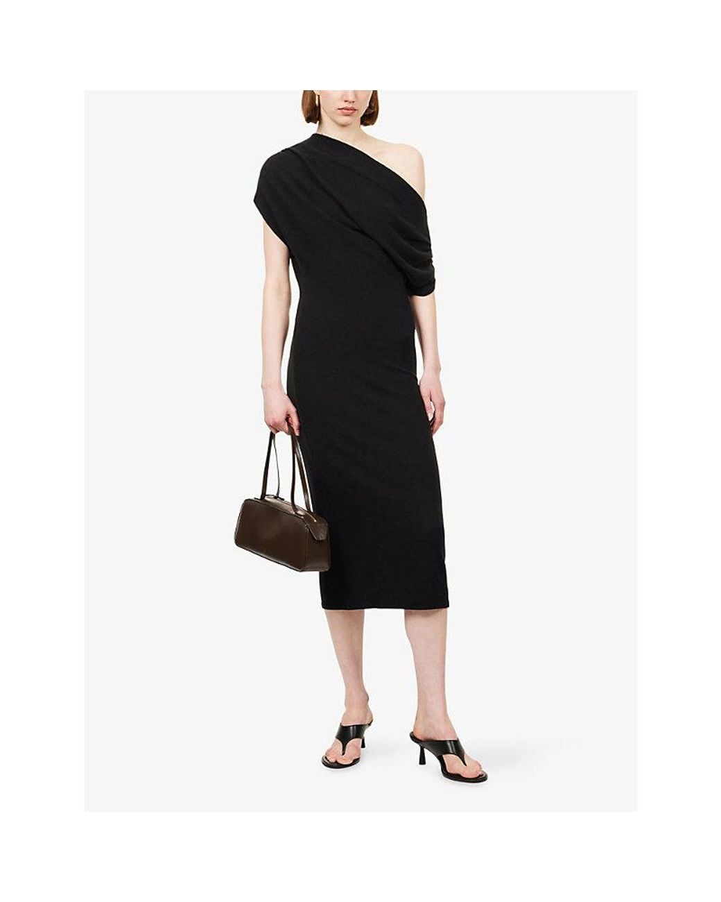 Reformation Black Iris Asymmetric Knit Midi Dress