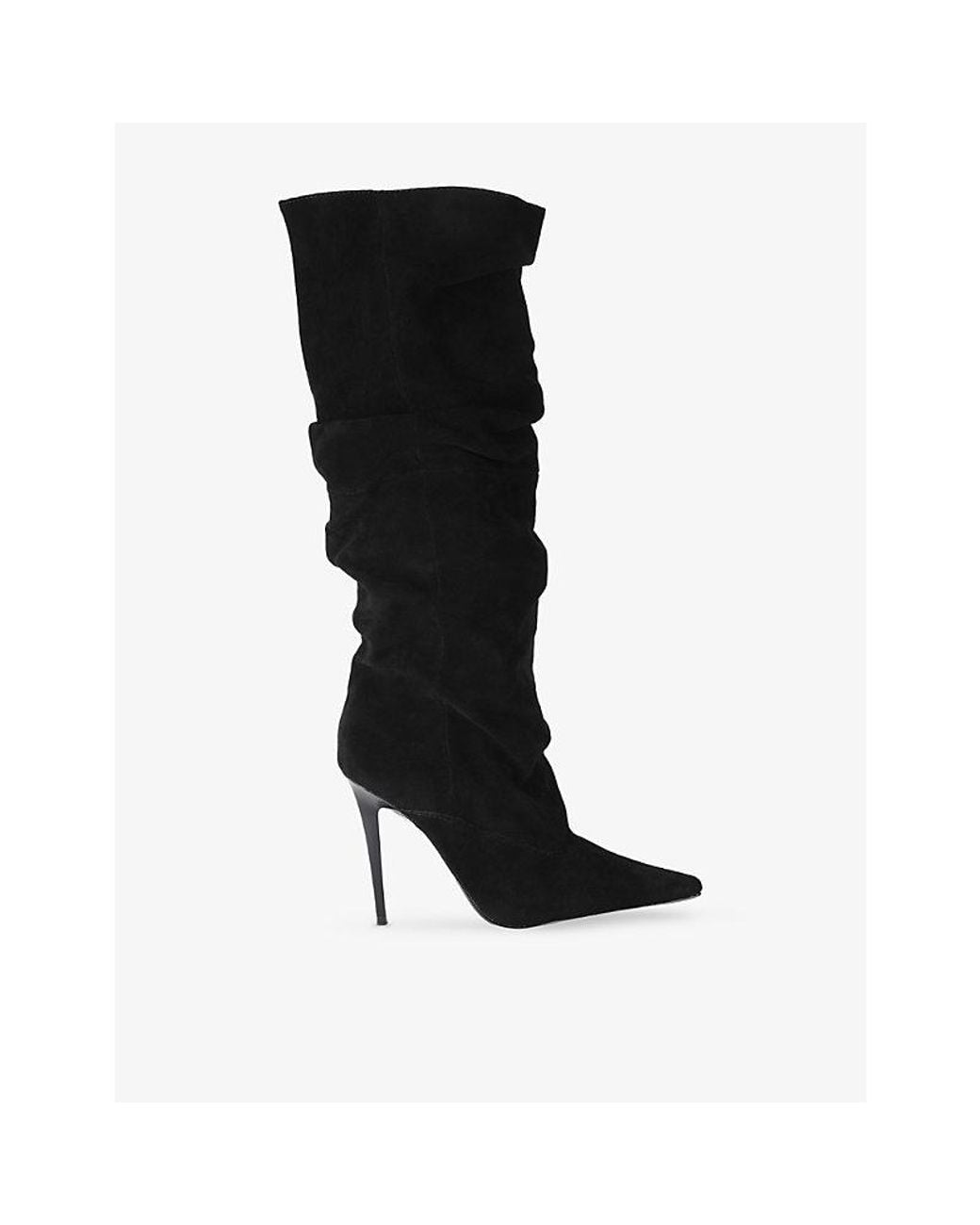 Steve Madden Black Elona Ruched Suede Heeled Knee-High Boots