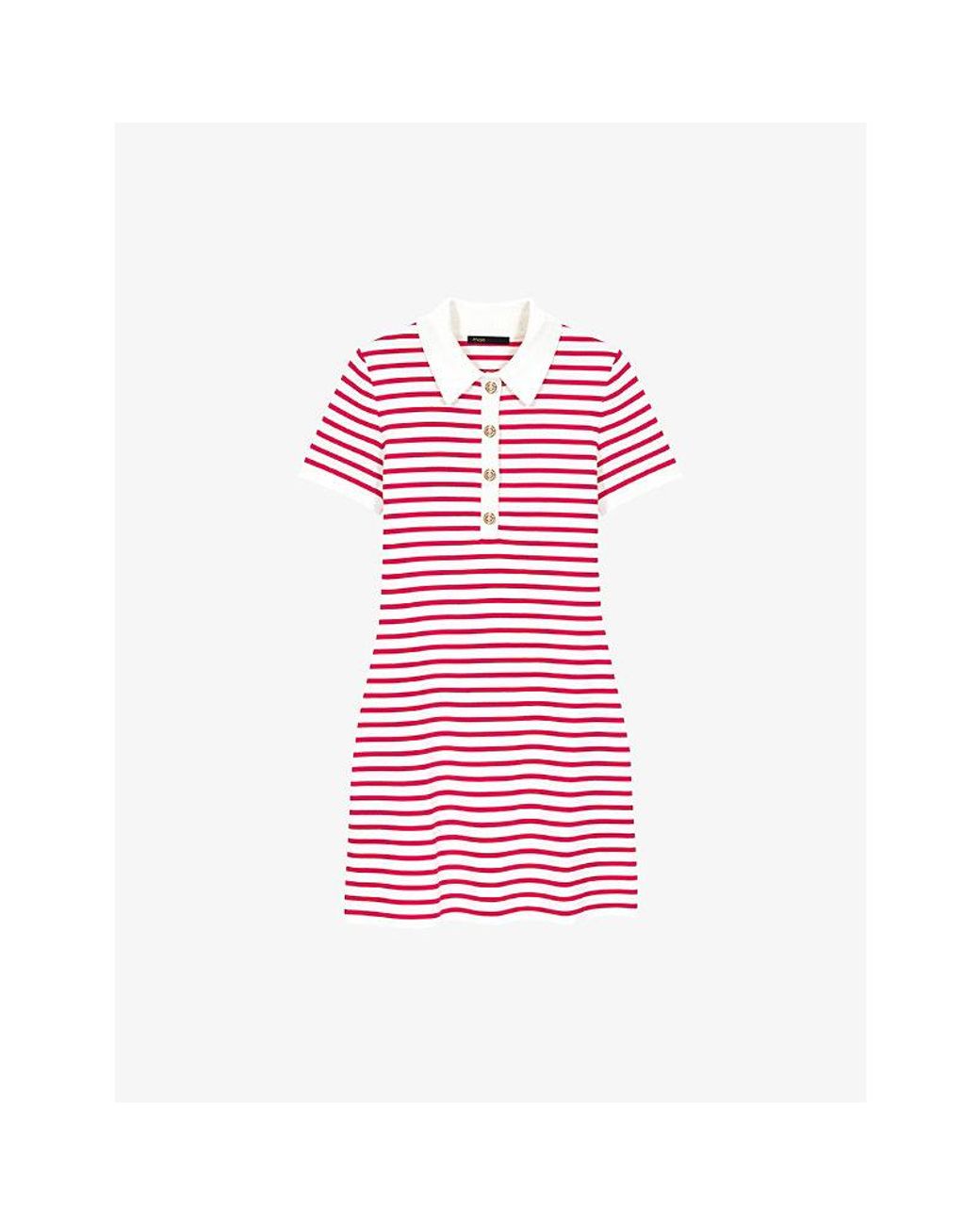 Maje Pink Striped Polo-Collar Cotton-Blend Mini Dress