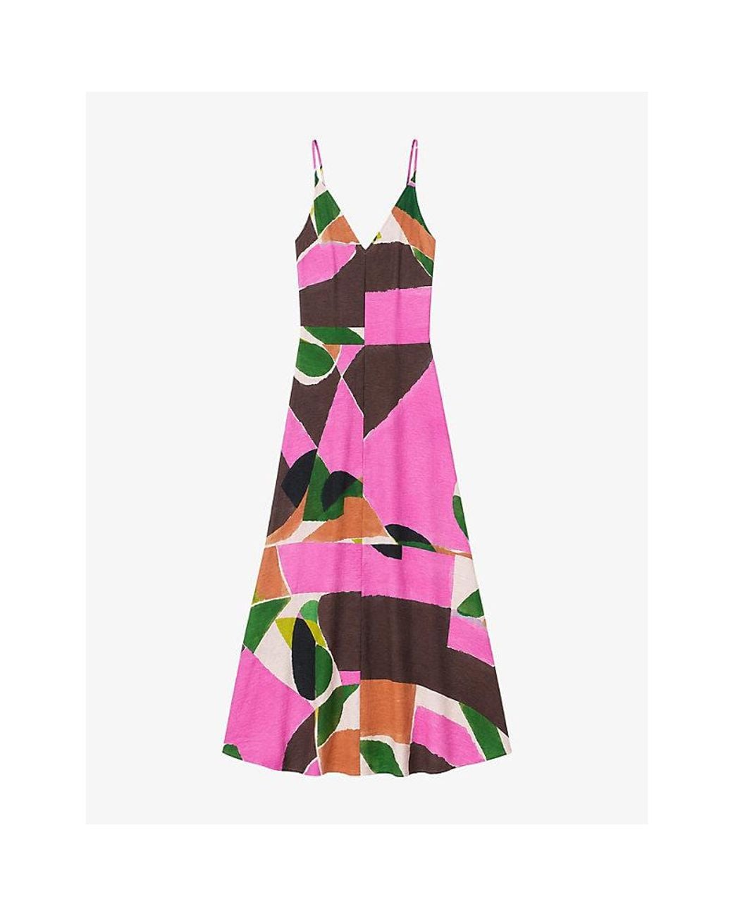 Ro&zo Pink Abstract-Print V-Neck Woven Maxi Dress