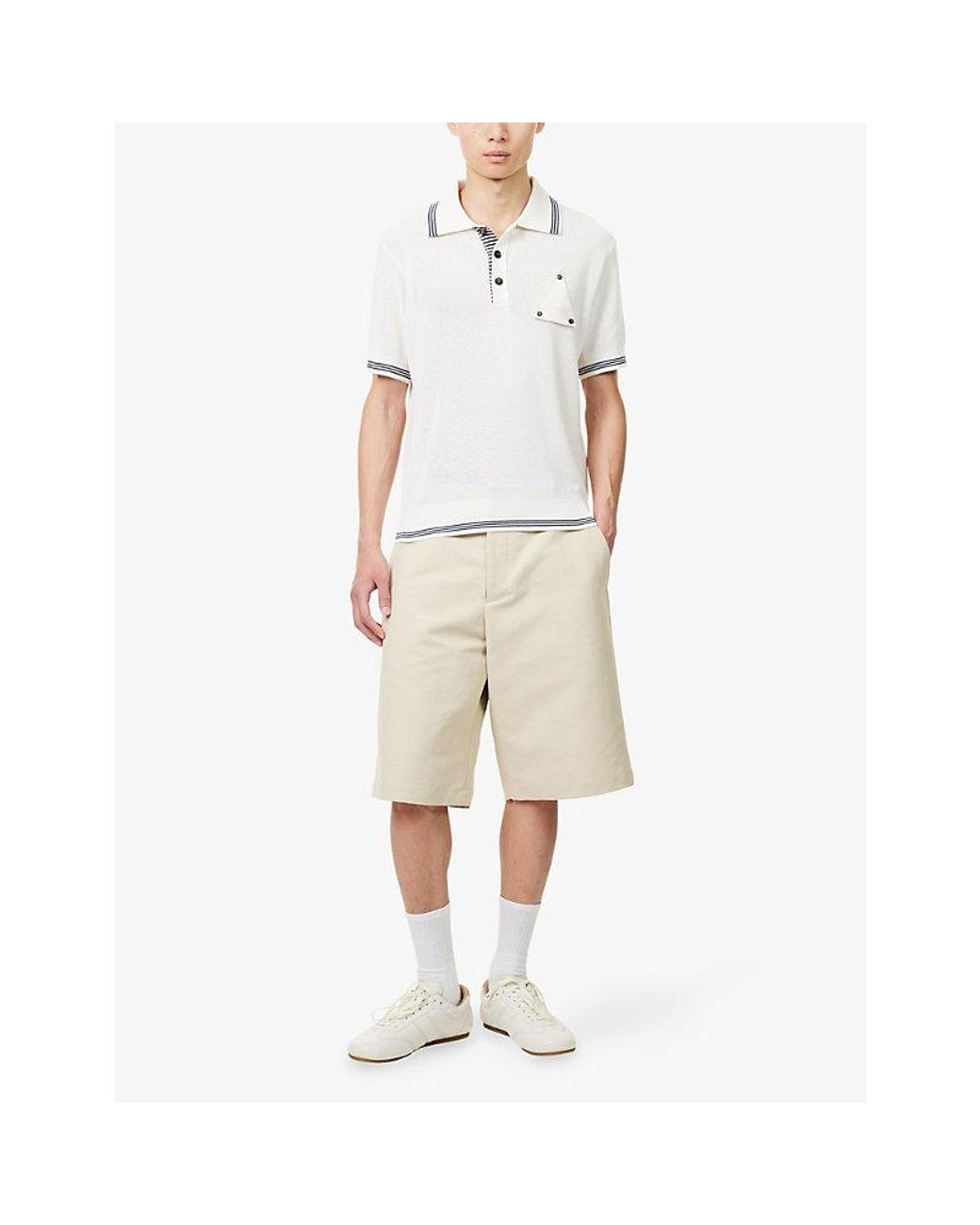 Jacquemus White Brand-Badge Silk-Blend Knitted Polo Shirt for men