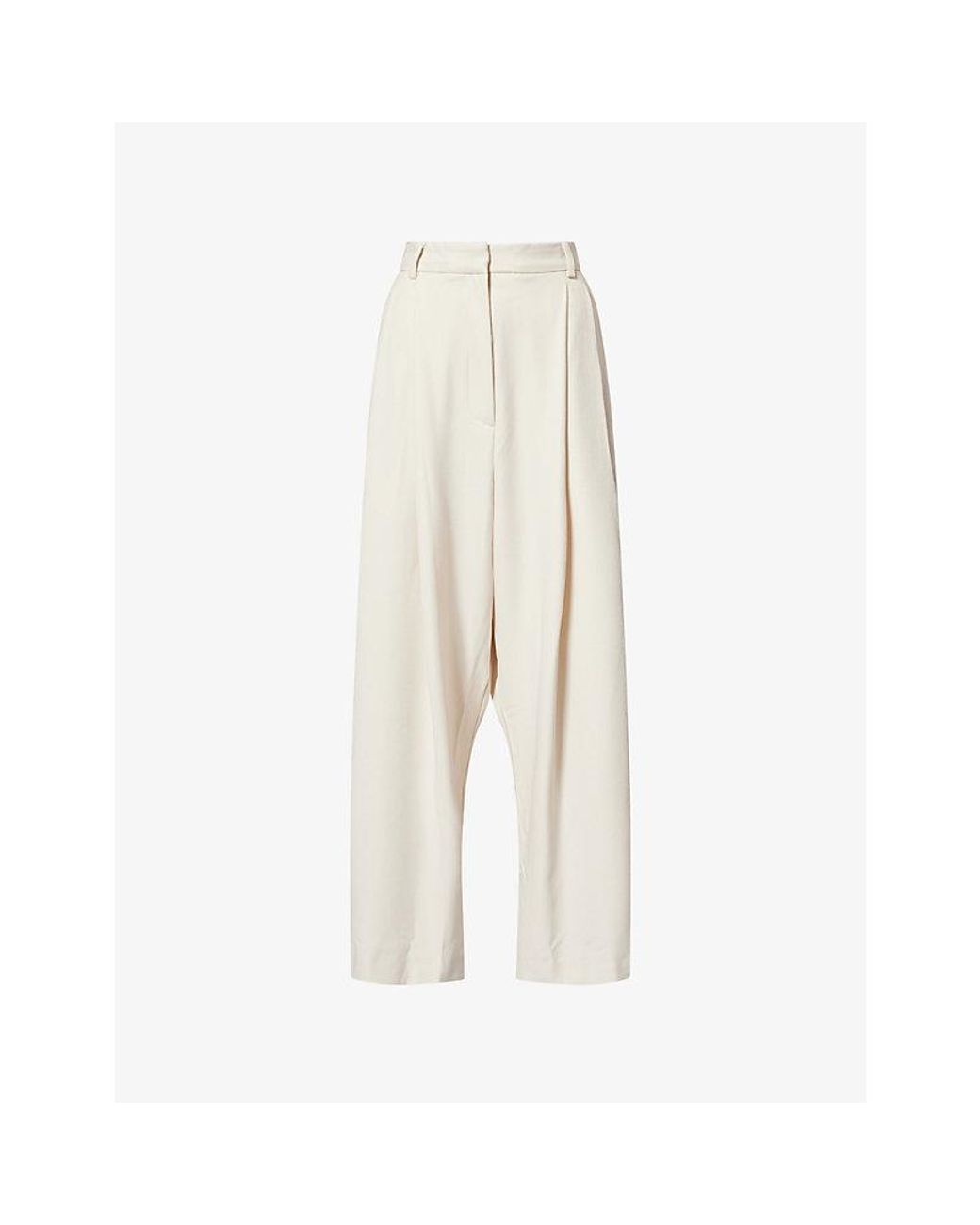 Atelier Ninety Five White The Barrel Pleated Woven Trousers