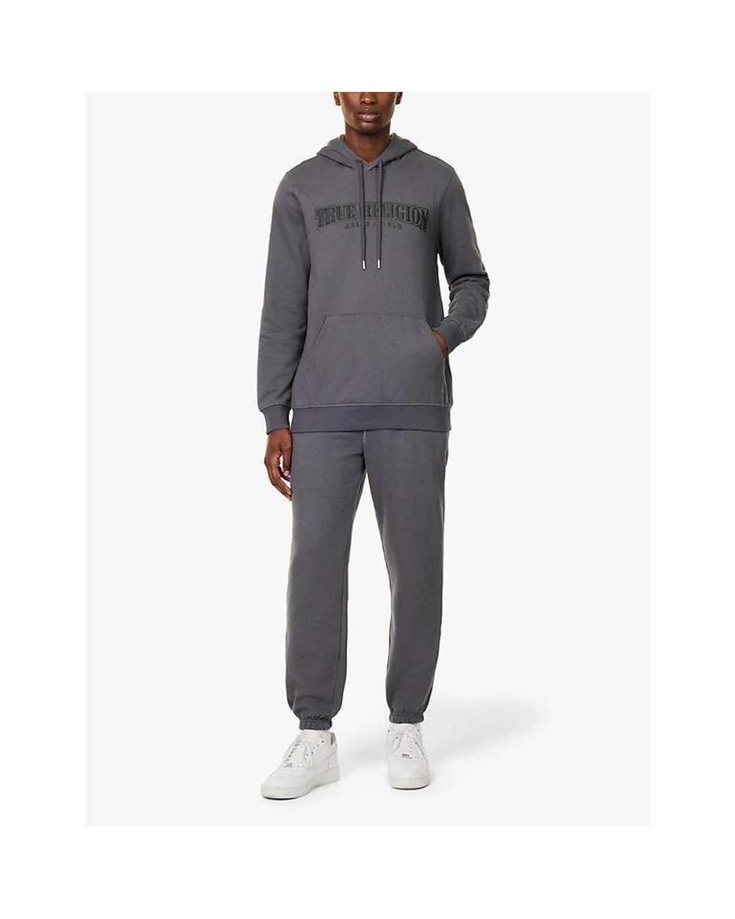 True Religion Gray Painted Embossed Brand-Print Regular-Fit Cotton-Blend Hoody for men