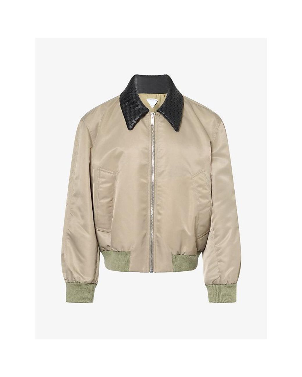 Bottega Veneta Natural Intrecciato Collar Nylon Bomber Jacket