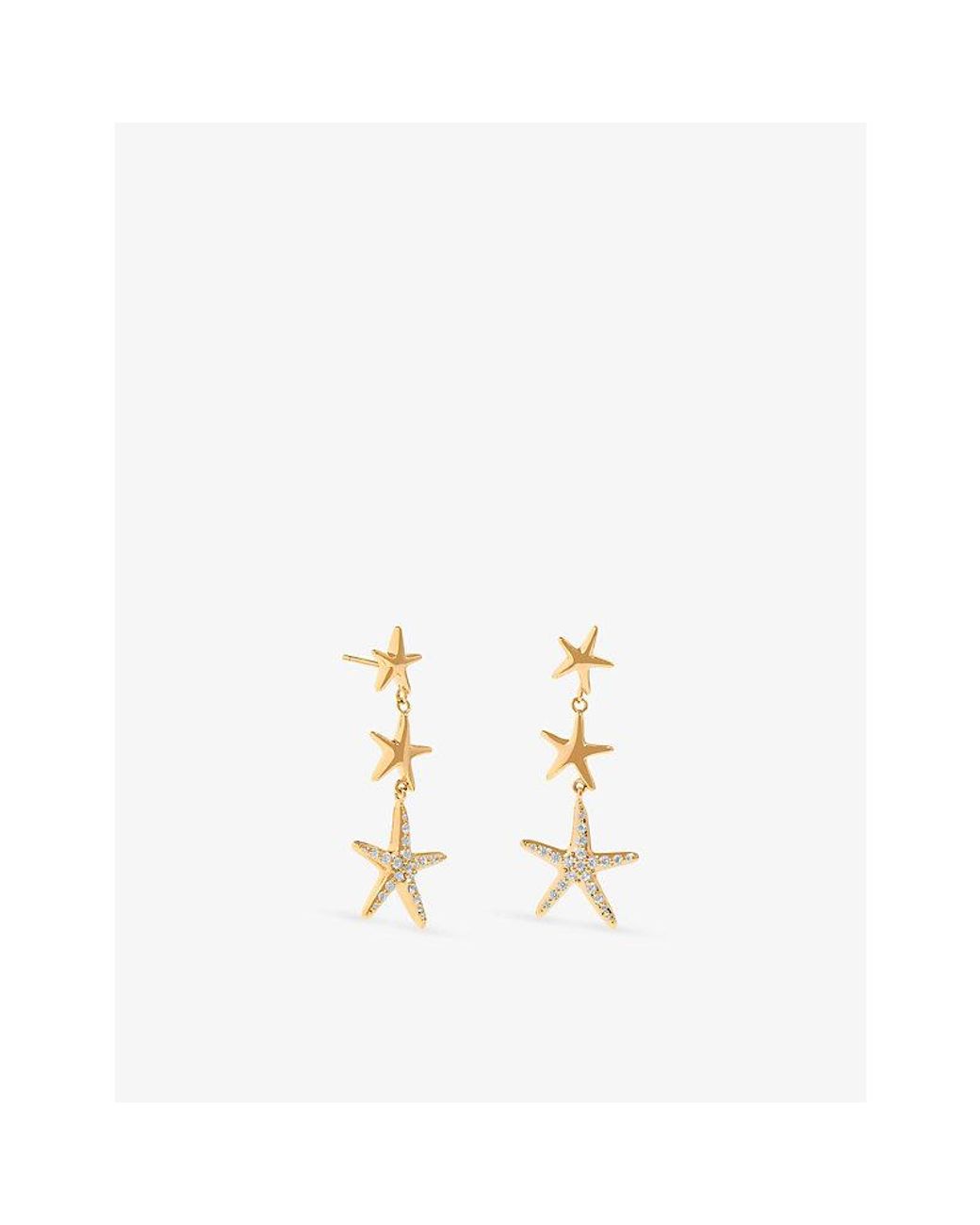 Astrid & Miyu Metallic Starfish 18Ct-Plated Brass And Cubic Zirconia Drop Stud Earrings