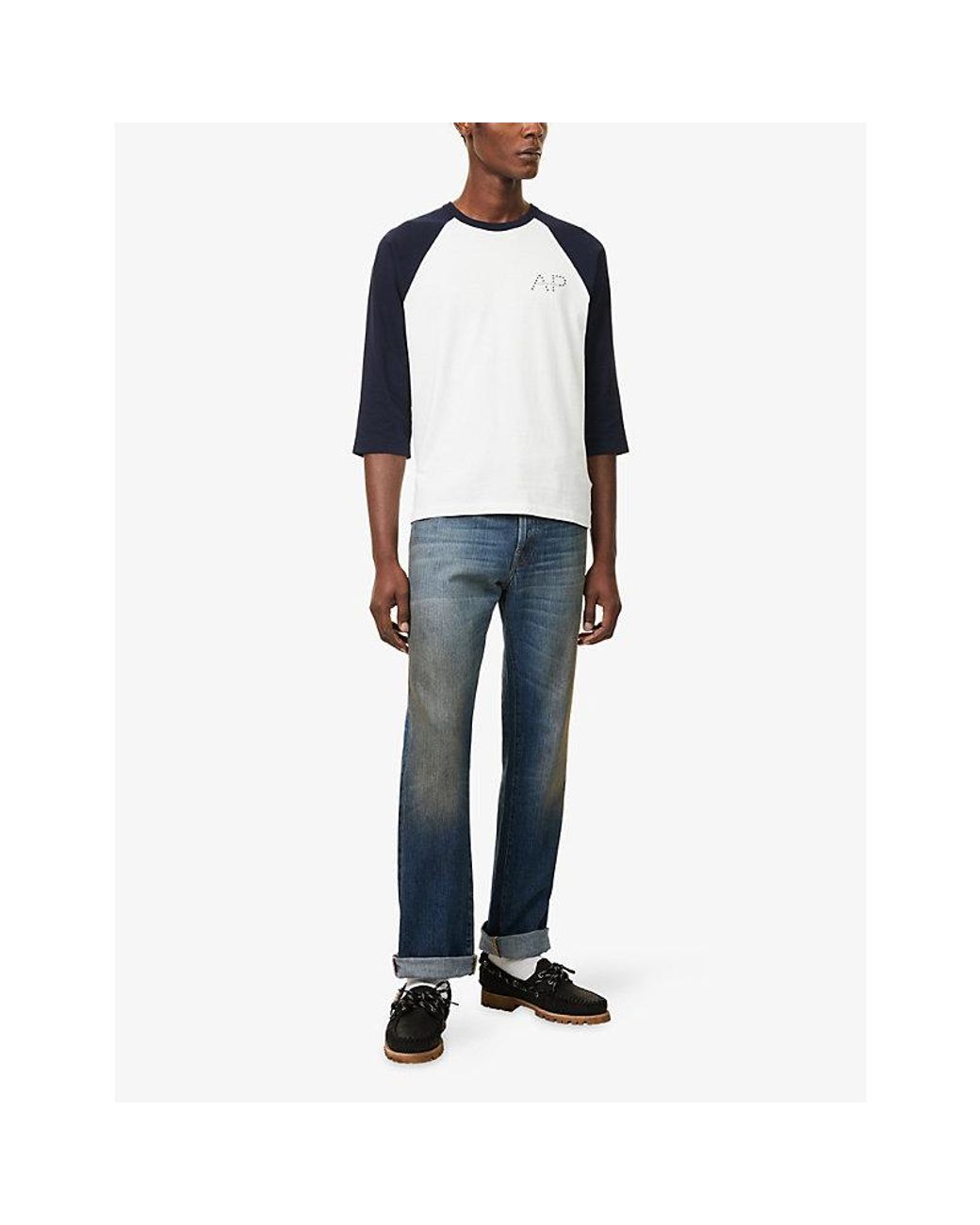 Austin Post Blue Raglan Baseball Spirit Cotton T-Shirt for men
