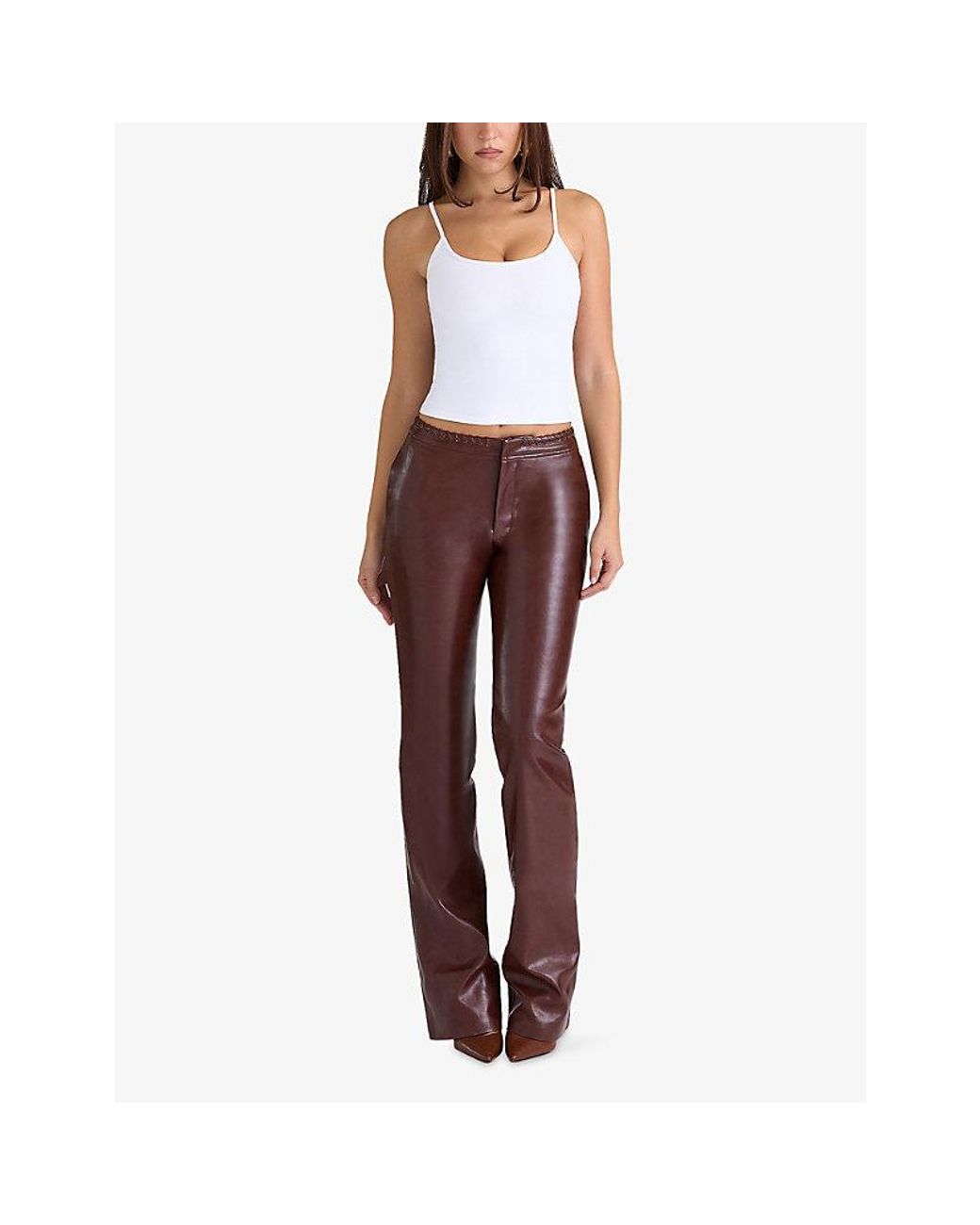 House Of Cb Brown Adara Flared-Leg Faux-Leather Trousers
