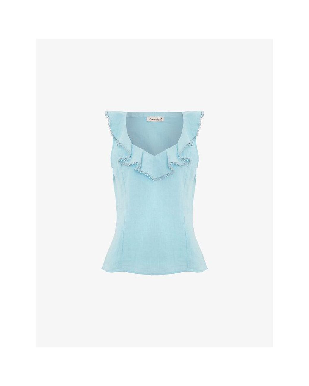 Phase Eight Blue Rhona Ruffle-Trim Linen-Blend Top
