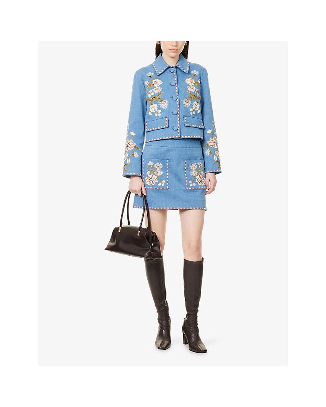 Veronica Beard Blue Vikaria Embroidered Denim Jacket
