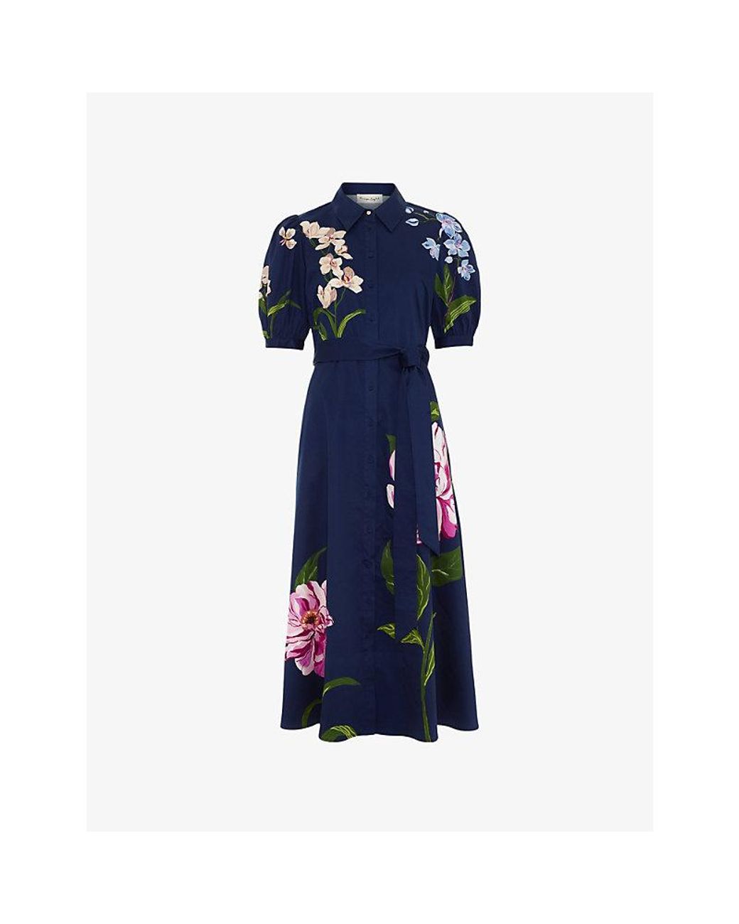 Phase Eight Blue Kerrie Floral-Print Stretch-Cotton Midi Dress