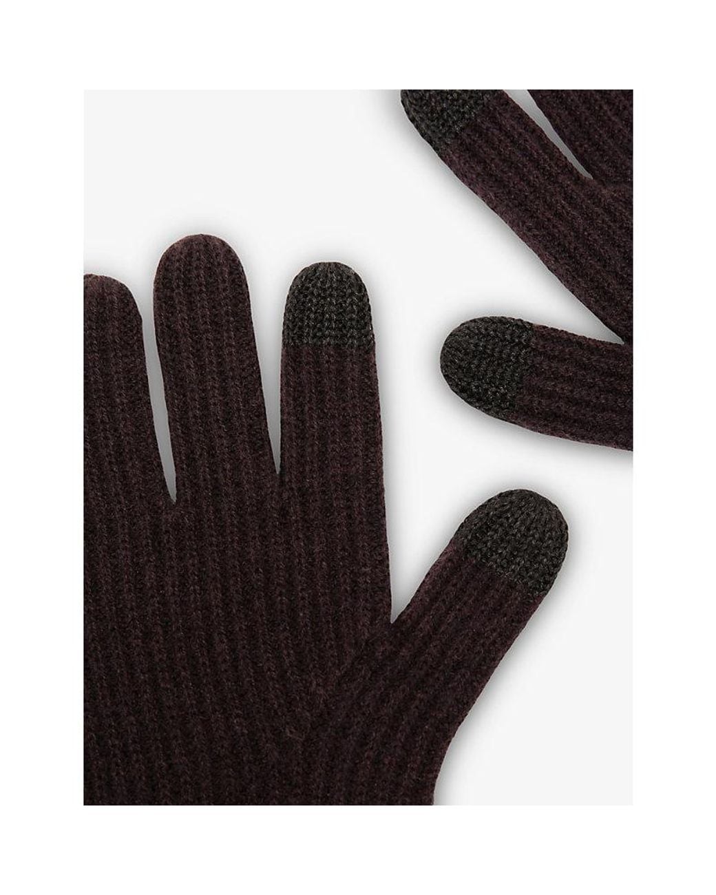 Reiss Black Lawson Ribbed Merino-Wool Gloves for men